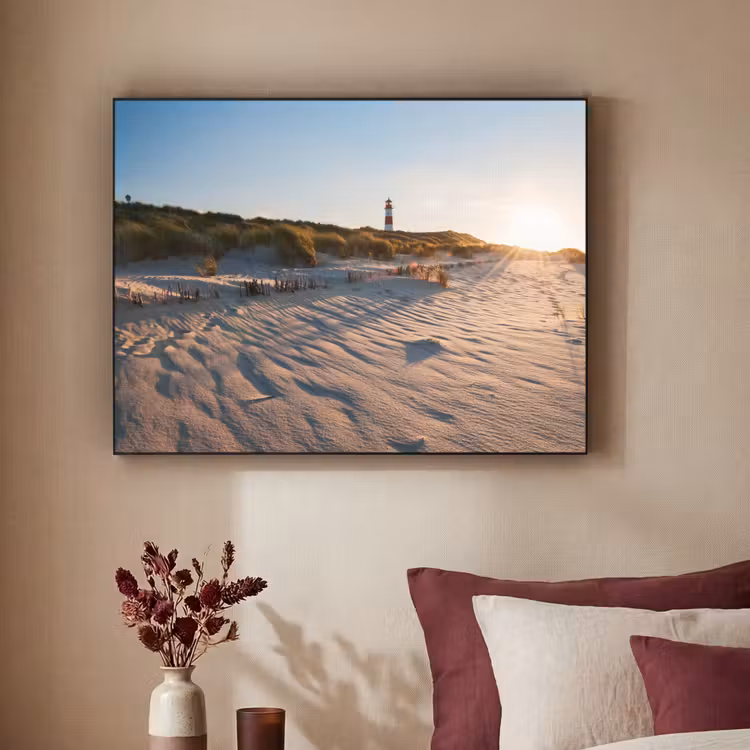 Zon - Duinen - Strand - Vuurtoren Textielframe zwart klein -sfeer1
