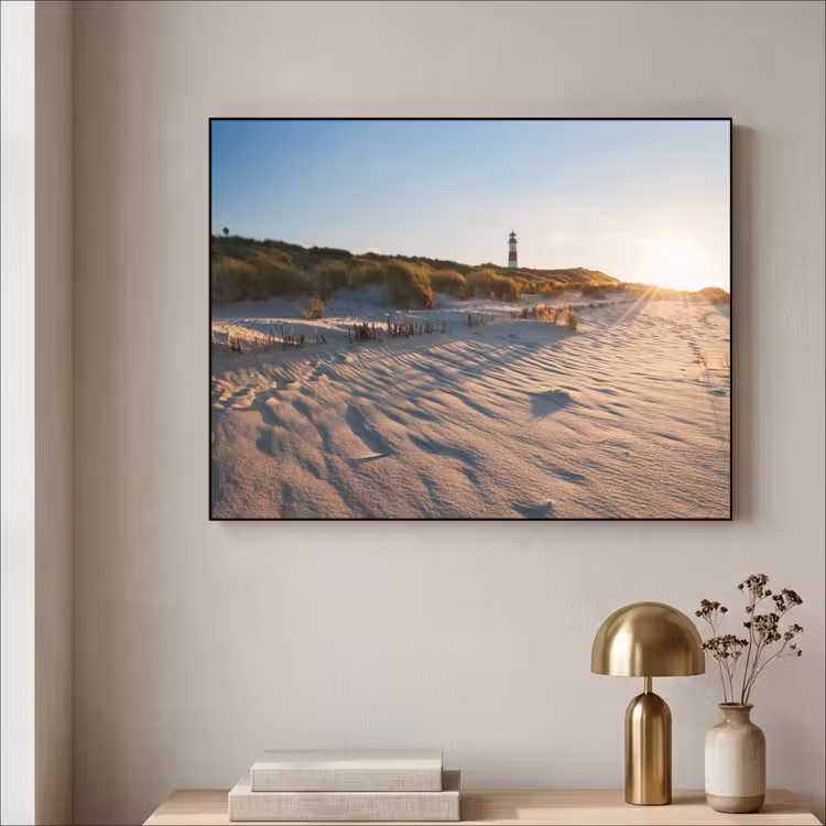 Zon - Duinen - Strand - Vuurtoren Textielframe zwart klein -sfeer2