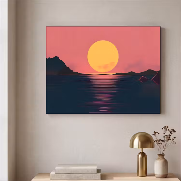 Zon - Geel - Bergen - Water Textielframe zwart klein -sfeer2