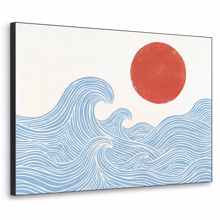 Zon - Golven - Oceaan - Abstract - Rood Textielframe zwart klein -3d