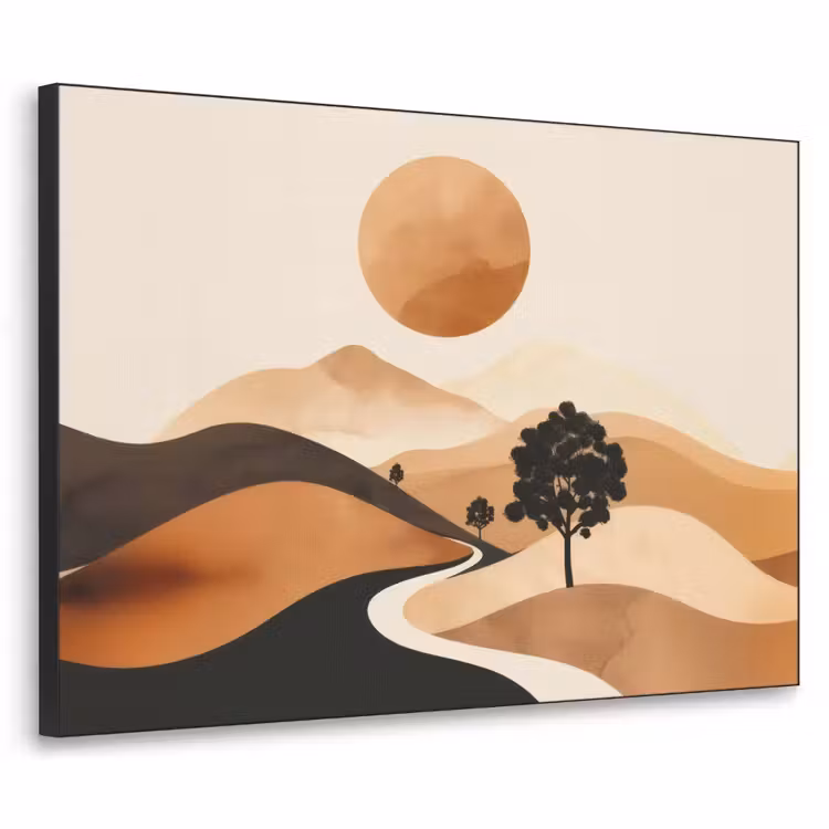 Zon - Heuvels - Boom - Abstract Textielframe - compleet frame klein -3d