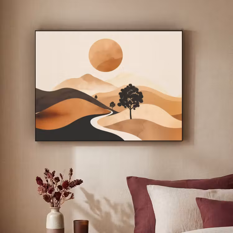 Zon - Heuvels - Boom - Abstract Textielframe - compleet frame klein -sfeer1