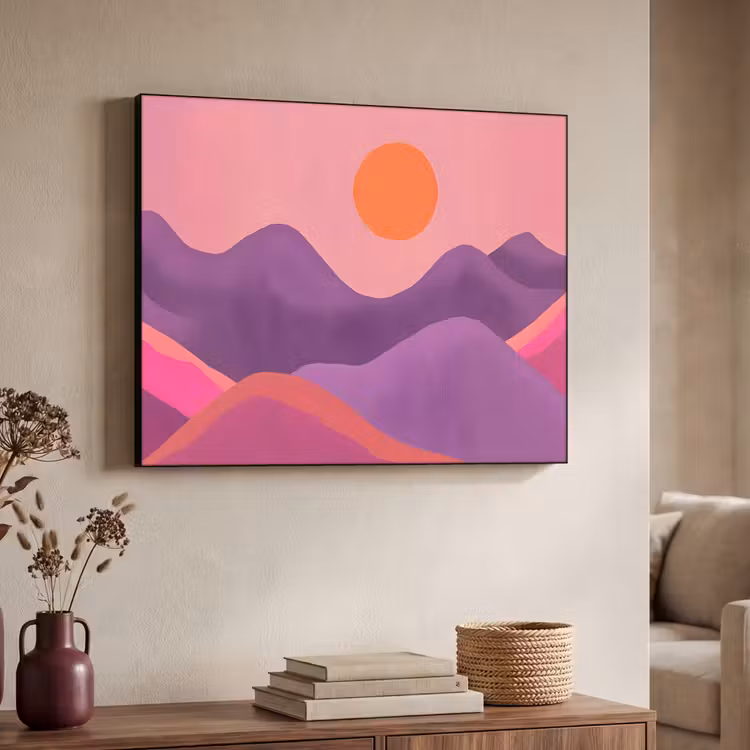 Zon - Heuvels - Paars - Abstract Textielframe - compleet frame klein -sfeer3