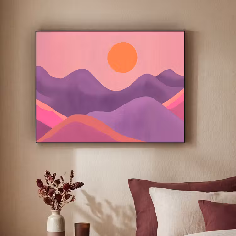 Zon - Heuvels - Paars - Abstract Textielframe - compleet frame klein -sfeer1