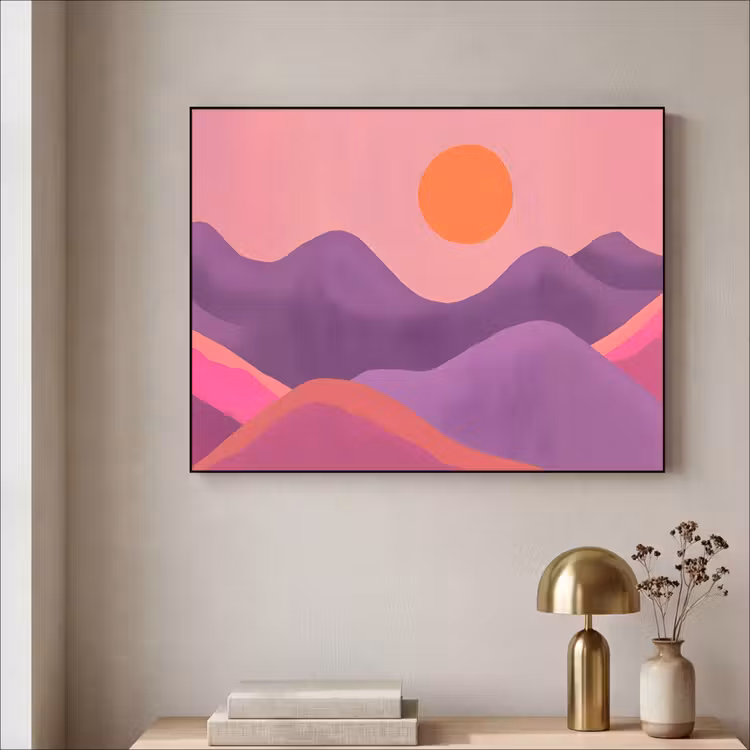 Zon - Heuvels - Paars - Abstract Textielframe - compleet frame klein -sfeer2