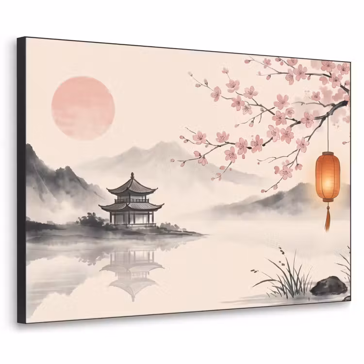 Zon - Japans - Traditioneel Textielframe zwart klein -3d
