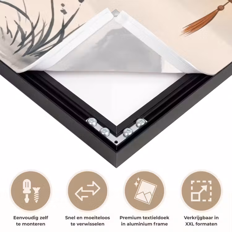 Zon - Japans - Traditioneel Textielframe zwart klein -USP_closeupNL