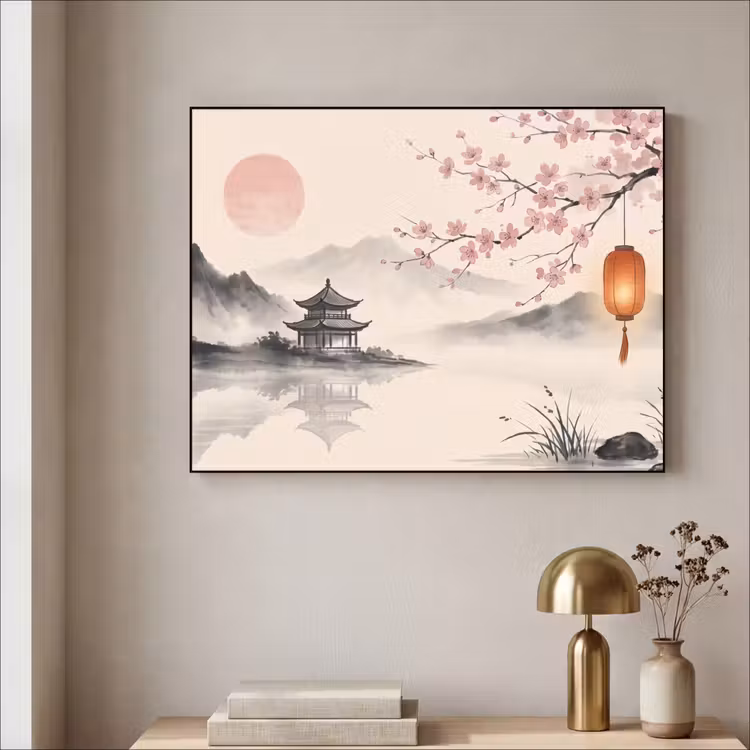Zon - Japans - Traditioneel Textielframe zwart klein -sfeer2