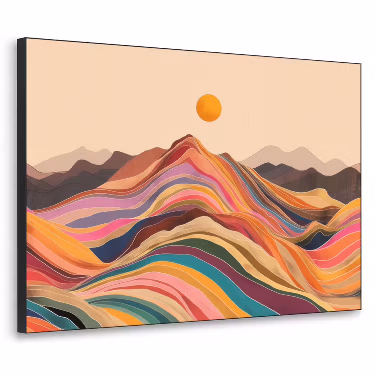 Zon - Kleurrijk landschap - Bergen Textielframe - compleet frame klein -3d