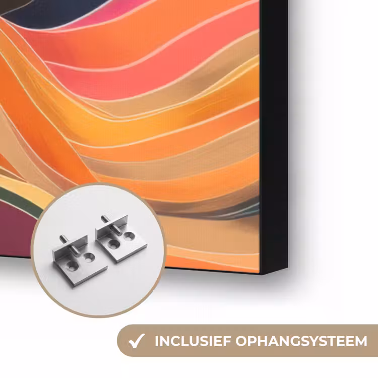 Zon - Kleurrijk landschap - Bergen Textielframe zwart klein -USP_ophangsysteemNL