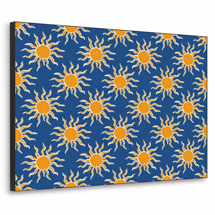 Zon - Patroon - Blauw Textielframe zwart klein 947 -3d