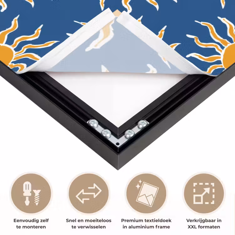 Zon - Patroon - Blauw Textielframe zwart klein 947 -USP_closeupNL