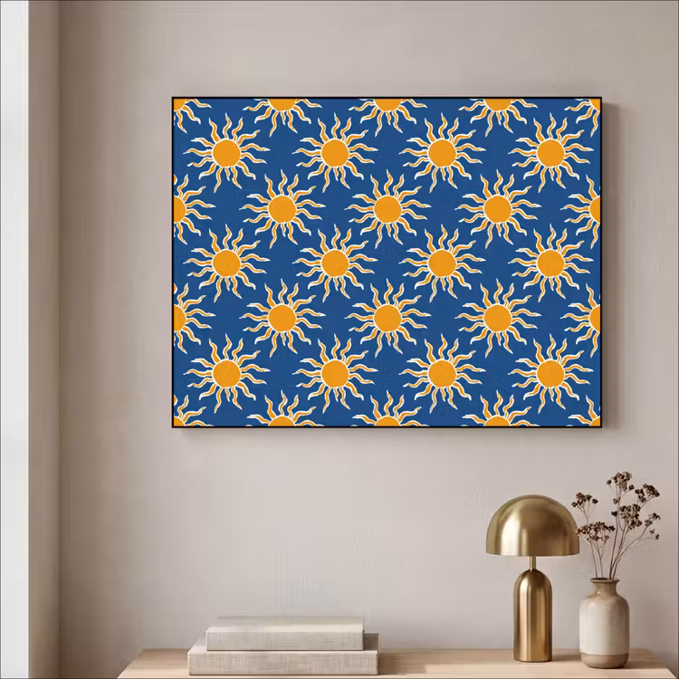 Zon - Patroon - Blauw Textielframe zwart klein 947 -sfeer2