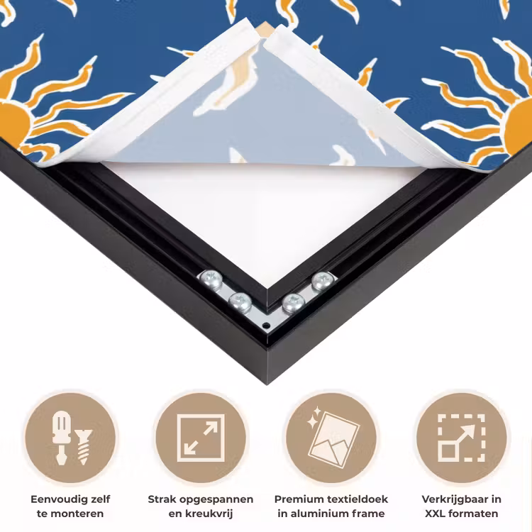 Zon - Patroon - Blauw Textielframe zwart klein 947 -USP_feed_closeupNL