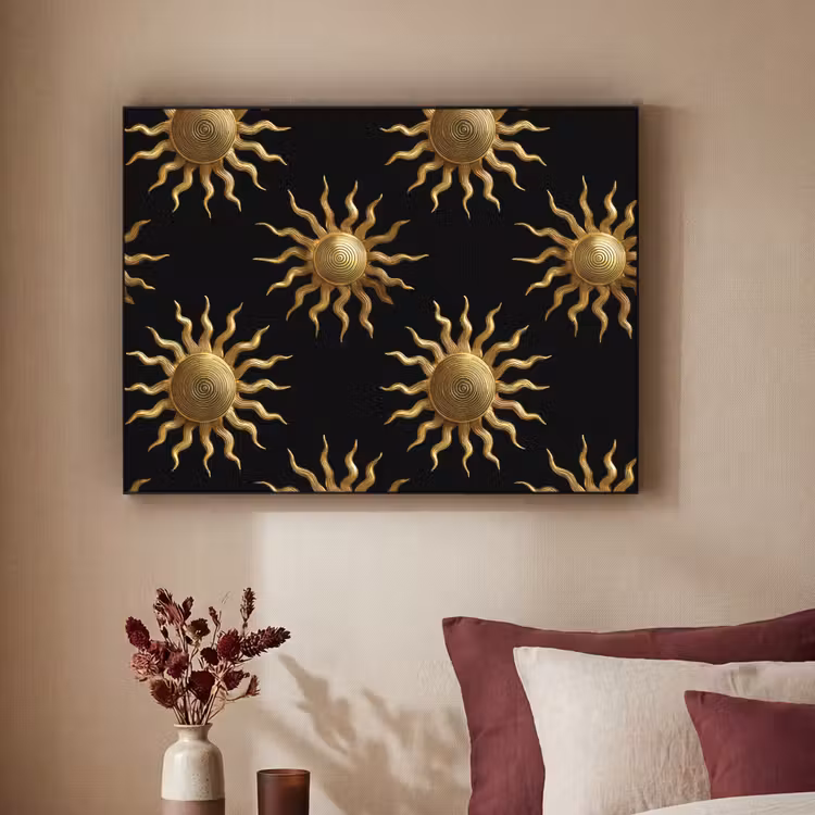 Zon - Patroon - Luxe - Goud - Zwart Textielframe zwart klein 947 -sfeer1