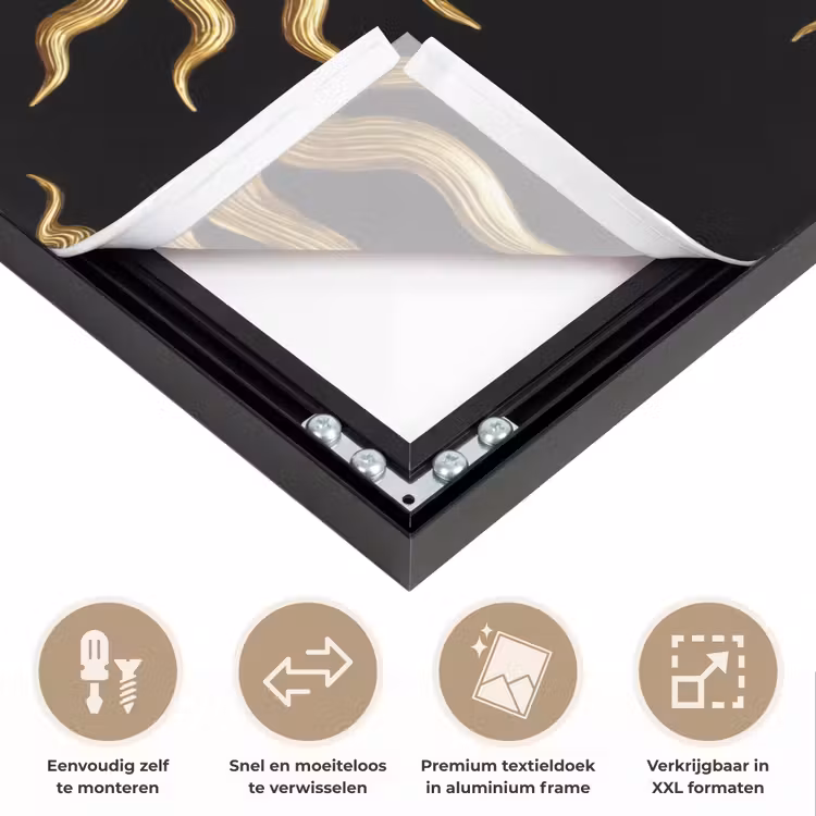 Zon - Patroon - Luxe - Goud - Zwart Textielframe zwart klein 947 -USP_closeupNL