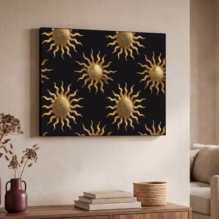 Zon - Patroon - Luxe - Goud - Zwart Textielframe zwart klein 947 -sfeer3