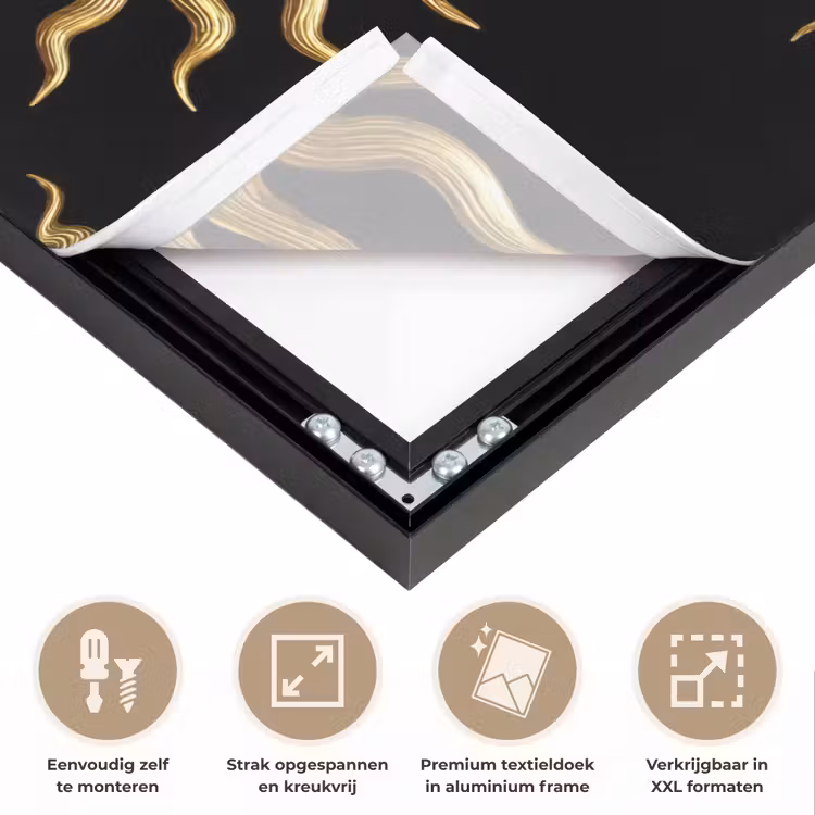 Zon - Patroon - Luxe - Goud - Zwart Textielframe zwart klein 947 -USP_feed_closeupNL