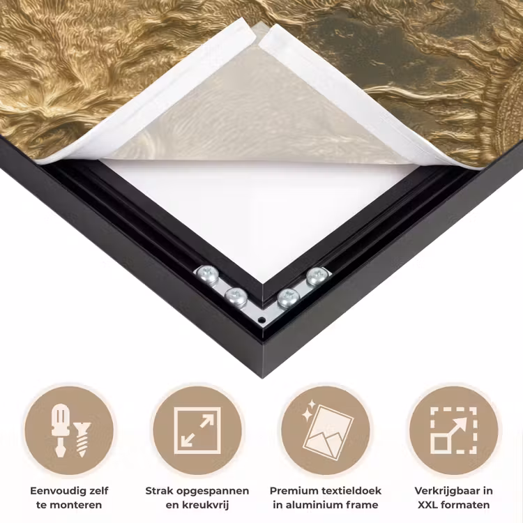 Zon - Reliëf - Antiek - Goud Textielframe zwart klein 947 -USP_feed_closeupNL