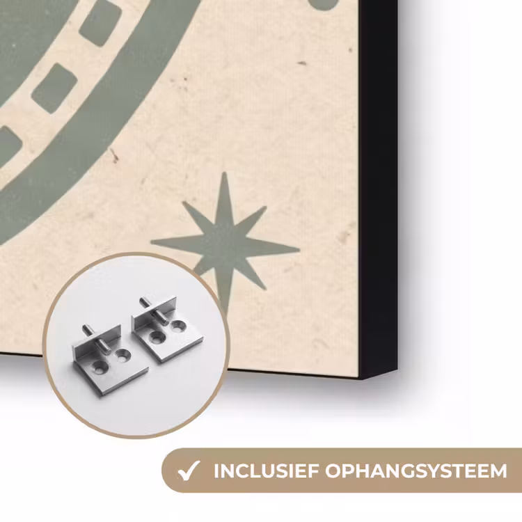 Zon - Sterren - Astrologie - Vintage - Groen Textielframe zwart klein -USP_ophangsysteemNL