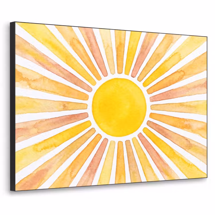 Zon - Stralen - Aquarel - Geel - Abstract Textielframe zwart klein -3d