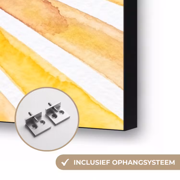 Zon - Stralen - Aquarel - Geel - Abstract Textielframe zwart klein -USP_ophangsysteemNL