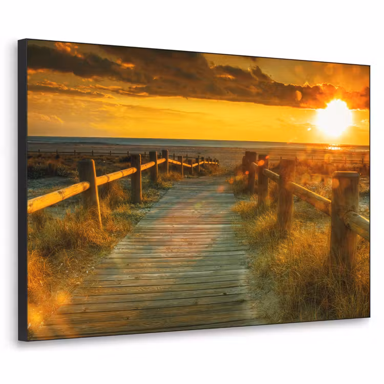 Zon - Strand - Duin - Horizon - Gras - Pad - Oranje Textielframe zwart klein -3d