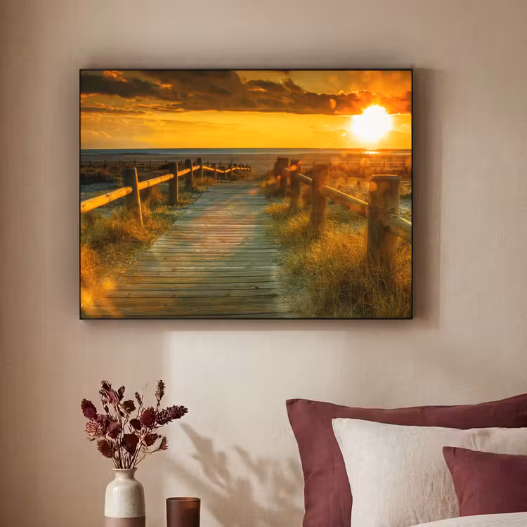 Zon - Strand - Duin - Horizon - Gras - Pad - Oranje Textielframe zwart klein -sfeer1