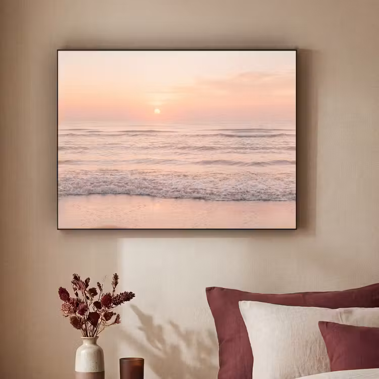 Zon - Strand - Roze Textielframe zwart klein -sfeer1