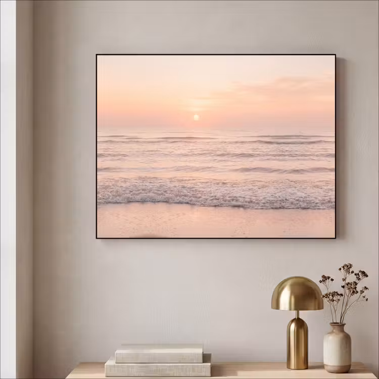 Zon - Strand - Roze Textielframe zwart klein -sfeer2