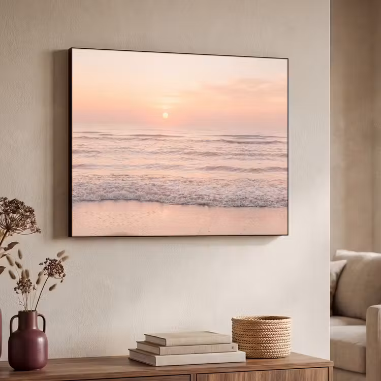Zon - Strand - Roze Textielframe zwart klein -sfeer3