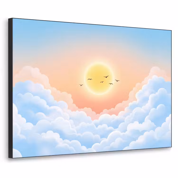 Zon - Vogels - Lucht - Natuur - Geel Textielframe zwart klein -3d