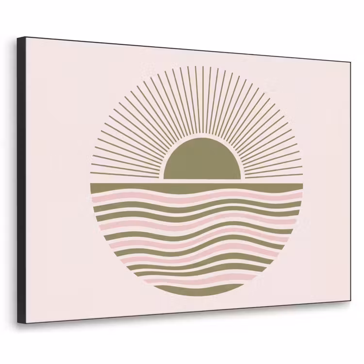 Zon - Zee - Abstract - Modern - Roze Textielframe zwart klein -3d