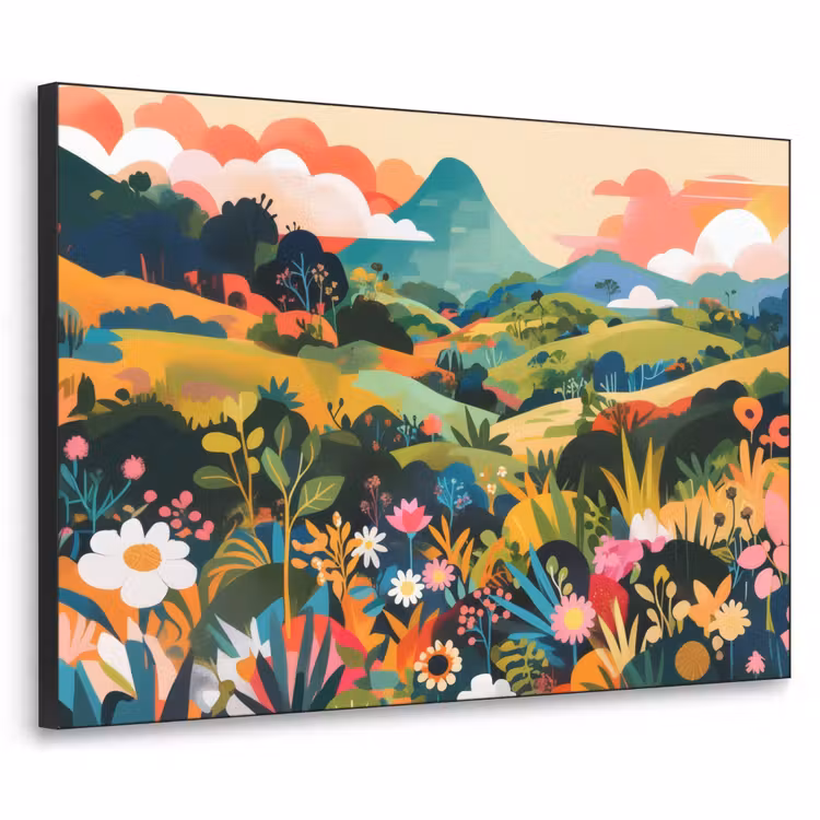 Zonlicht - Heuvels - Wolkenlucht Textielframe zwart klein -3d