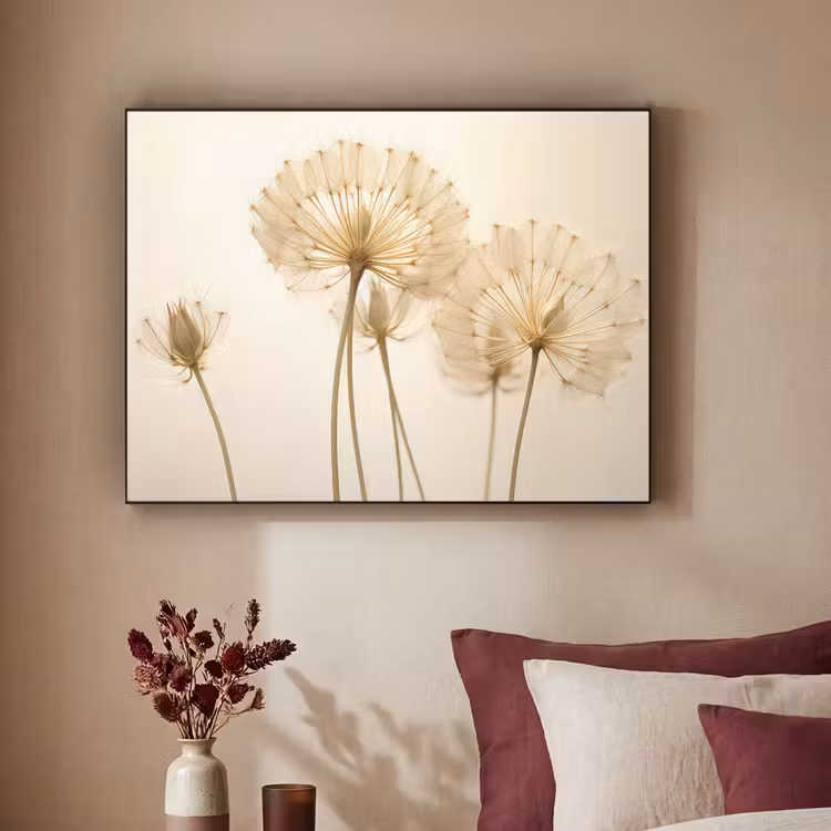 Zonlicht - Paardenbloem - Botanisch - Bloemen Textielframe zwart klein -sfeer1
