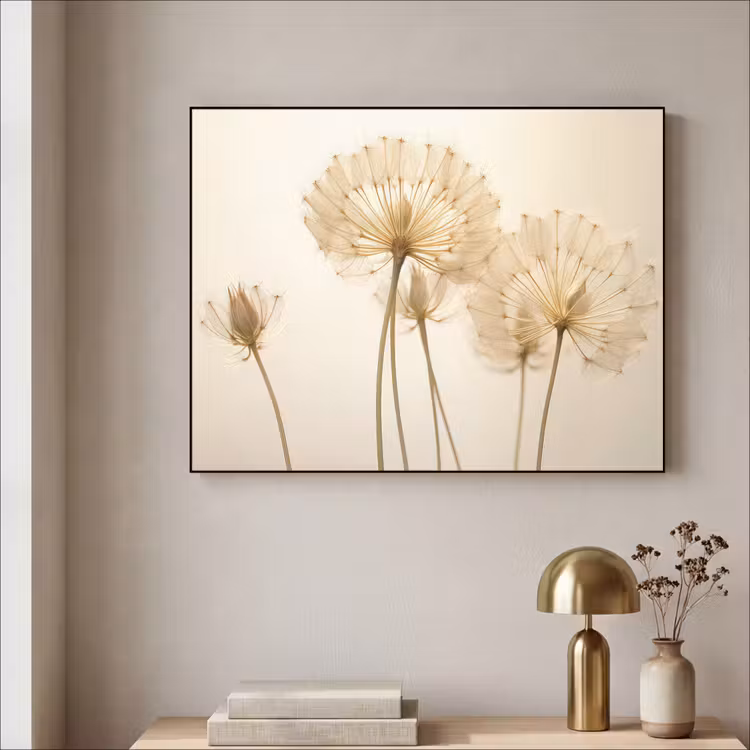 Zonlicht - Paardenbloem - Botanisch - Bloemen Textielframe zwart klein -sfeer2