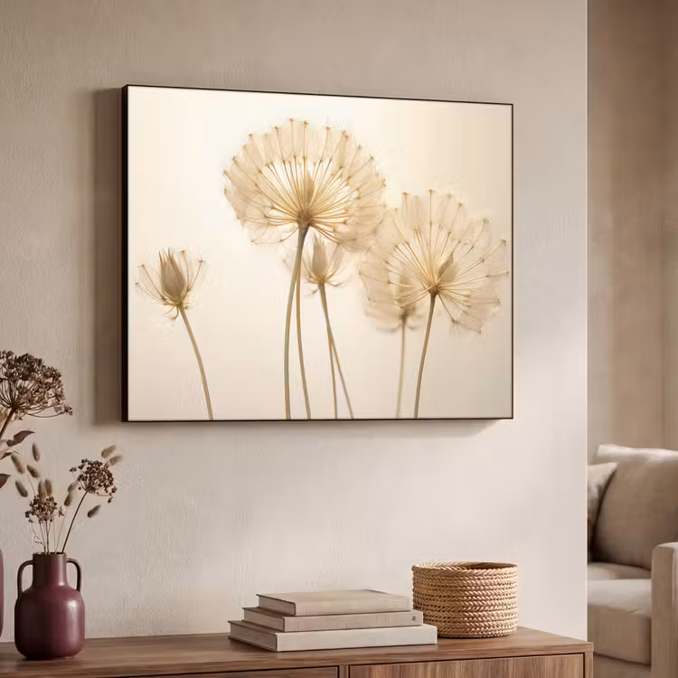 Zonlicht - Paardenbloem - Botanisch - Bloemen Textielframe zwart klein -sfeer3