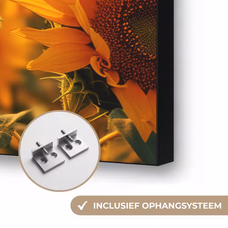 Zonnebloem - Bloemen - Geel - Bloemenveld met zonnebloemen Textielframe zwart klein -USP_ophangsysteemNL