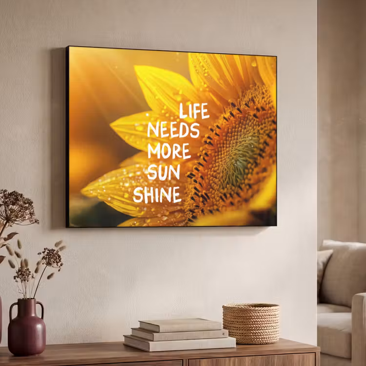 Zonnebloem - Close up - Geel - Quote Textielframe - compleet frame klein -sfeer3