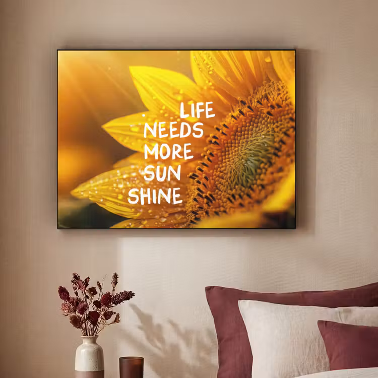 Zonnebloem - Close up - Geel - Quote Textielframe zwart klein -sfeer1