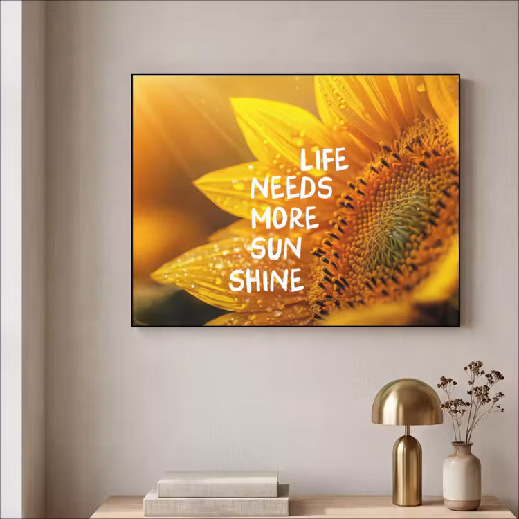 Zonnebloem - Close up - Geel - Quote Textielframe - compleet frame klein -sfeer2
