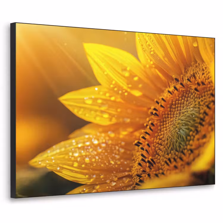 Zonnebloem - Dauwdruppels - Geel - Zonlicht Textielframe - compleet frame klein -3d