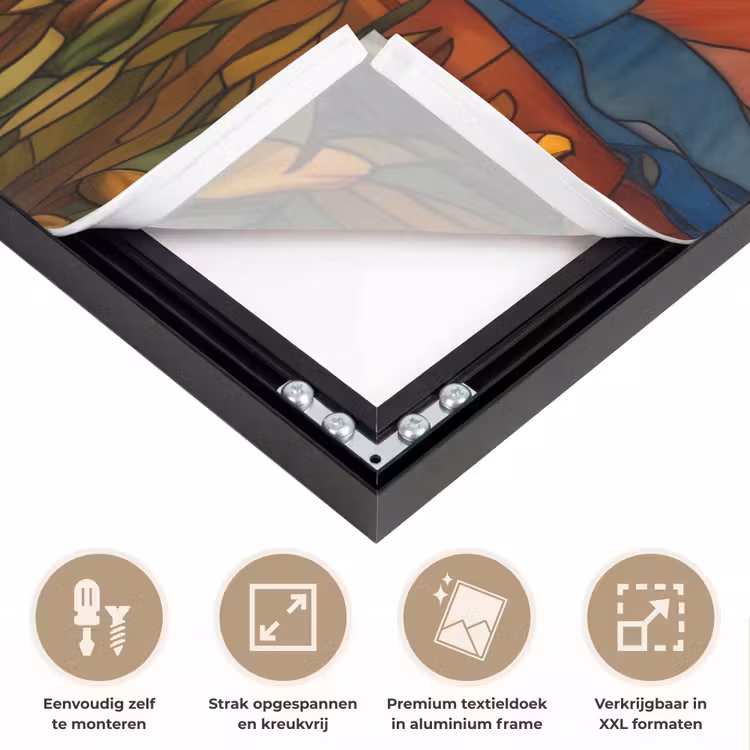 Zonnebloem - Mozaïek - Zonsondergang - Geel Textielframe zwart klein -USP_feed_closeupNL