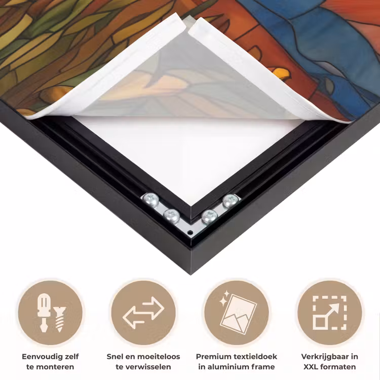 Zonnebloem - Mozaïek - Zonsondergang - Geel Textielframe zwart klein -USP_closeupNL