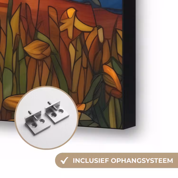 Zonnebloem - Mozaïek - Zonsondergang - Geel Textielframe zwart klein -USP_ophangsysteemNL