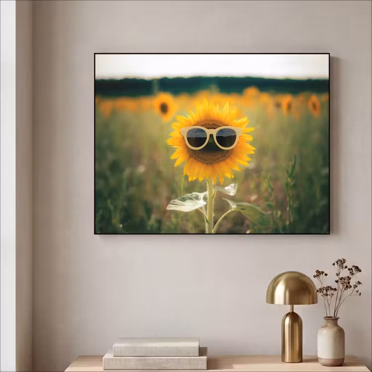 Zonnebloem - Veld - Zonnebril Textielframe zwart klein -sfeer2