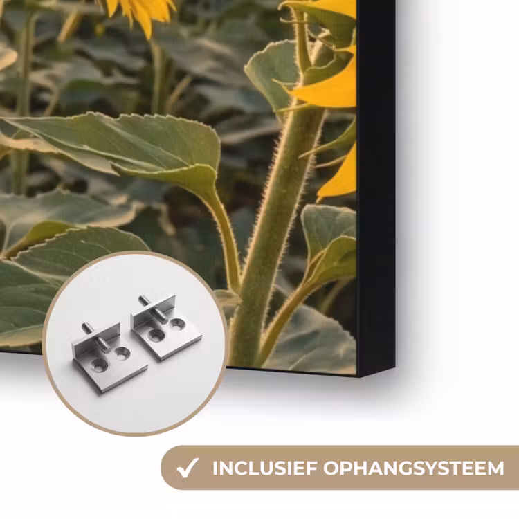 Zonnebloemen - Heuvellandschap - Geel Textielframe zwart klein -USP_ophangsysteemNL
