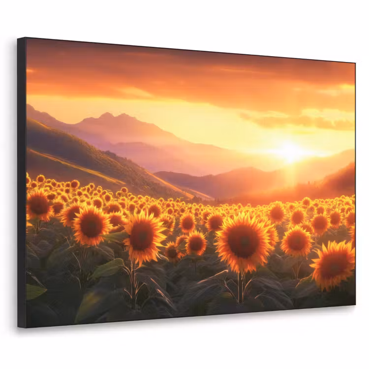 Zonnebloemen - Zonsondergang - Landschap Textielframe - compleet frame klein -3d