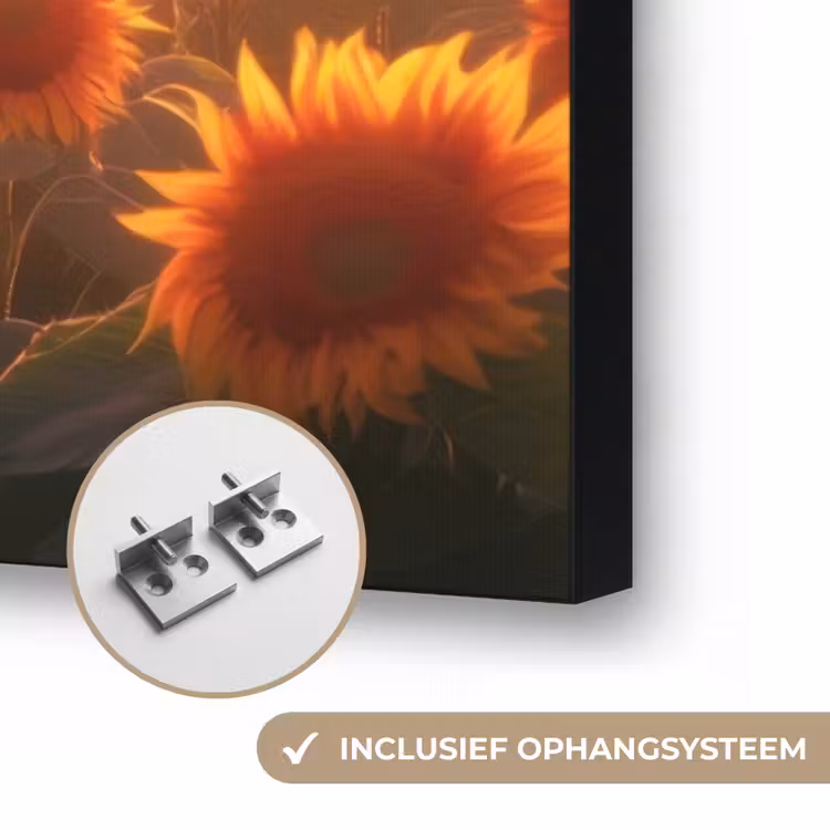 Zonnebloemen - Zonsondergang - Landschap Textielframe zwart klein -USP_ophangsysteemNL