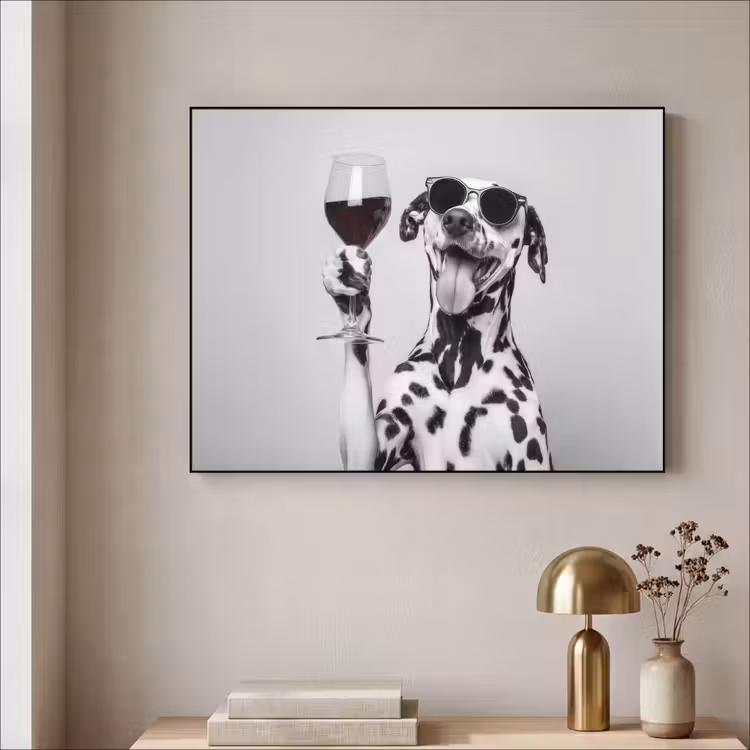 Zonnebril - Dalmatiër - Wijnglas - Tong Textielframe zwart klein -sfeer2